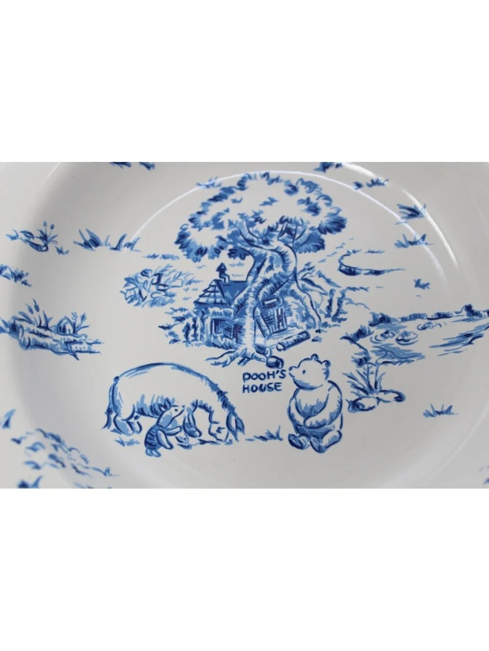VTG Disney Winnie the Pooh Blue Toile Dinnerware Soup Bowl 4 Piece Set Stoneware